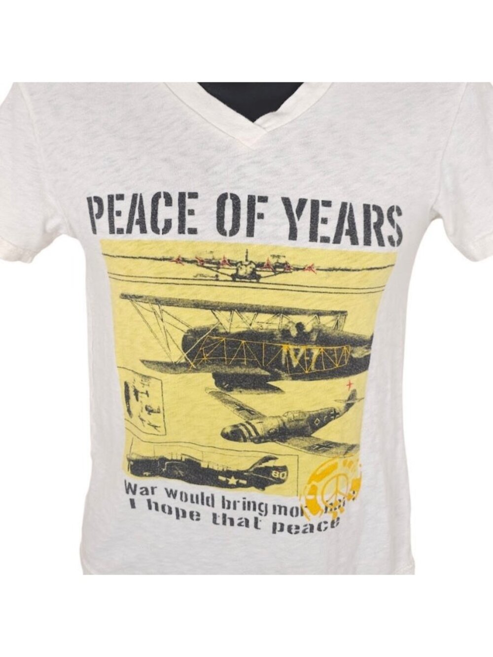Vintage Military Planes T Shirt Womens Size Small White War And Peace